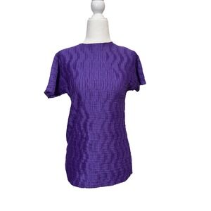 Vintage Michele Michelle Purple Popcorn Crinkle Stretch Top Made‎ in USA
